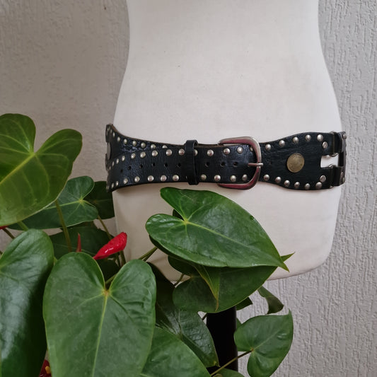 coin leather wide belt 11