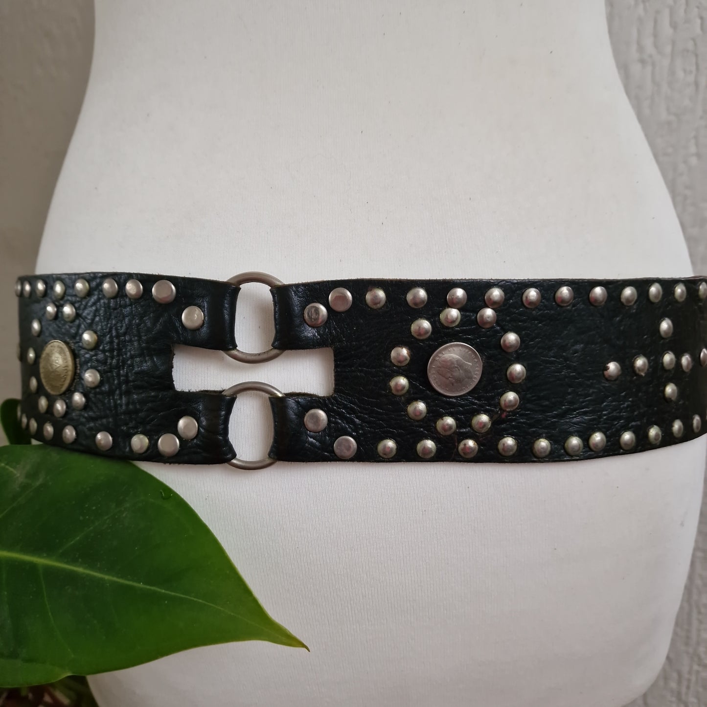 coin leather wide belt 11