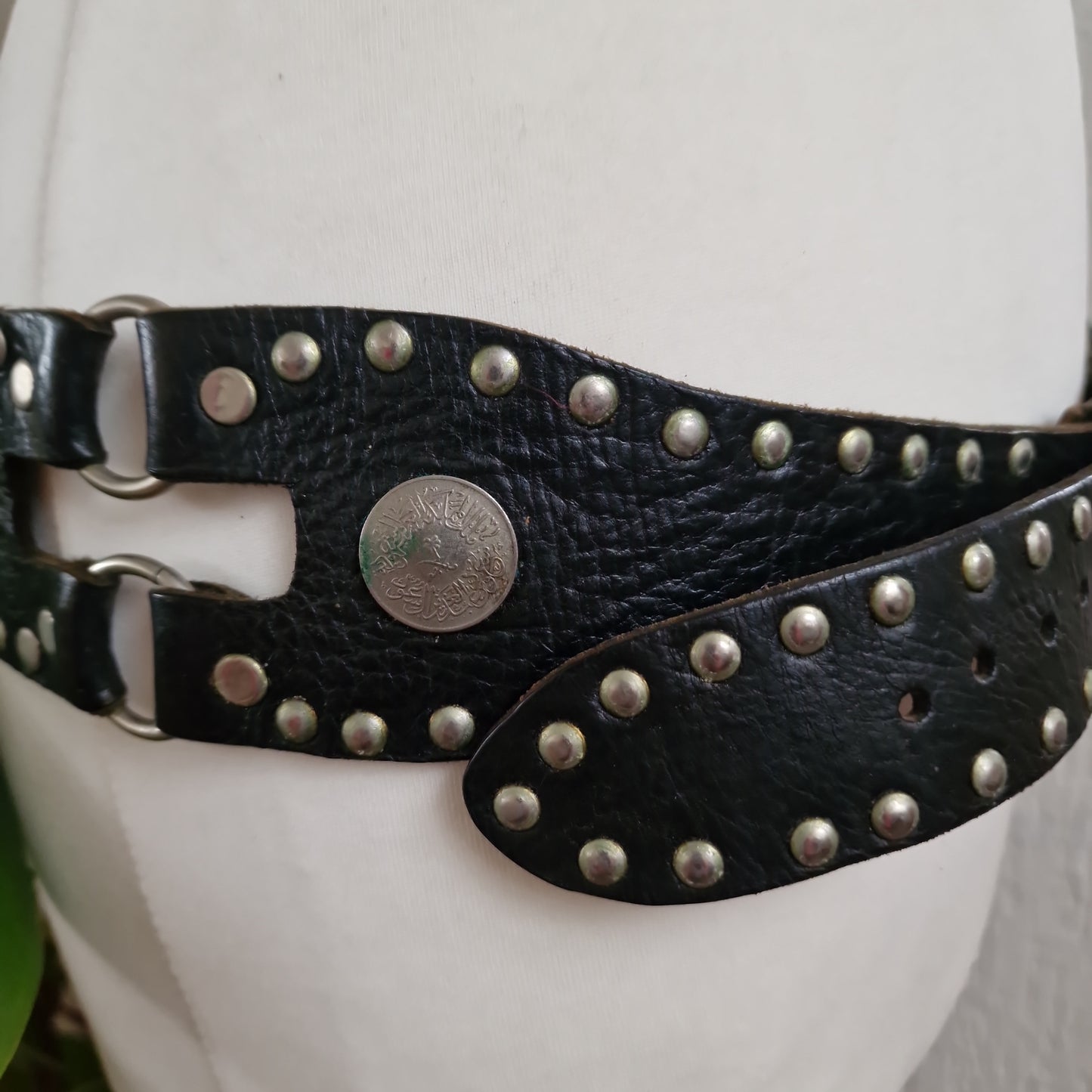 coin leather wide belt 11