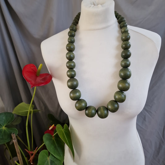 Green wooden bead necklace