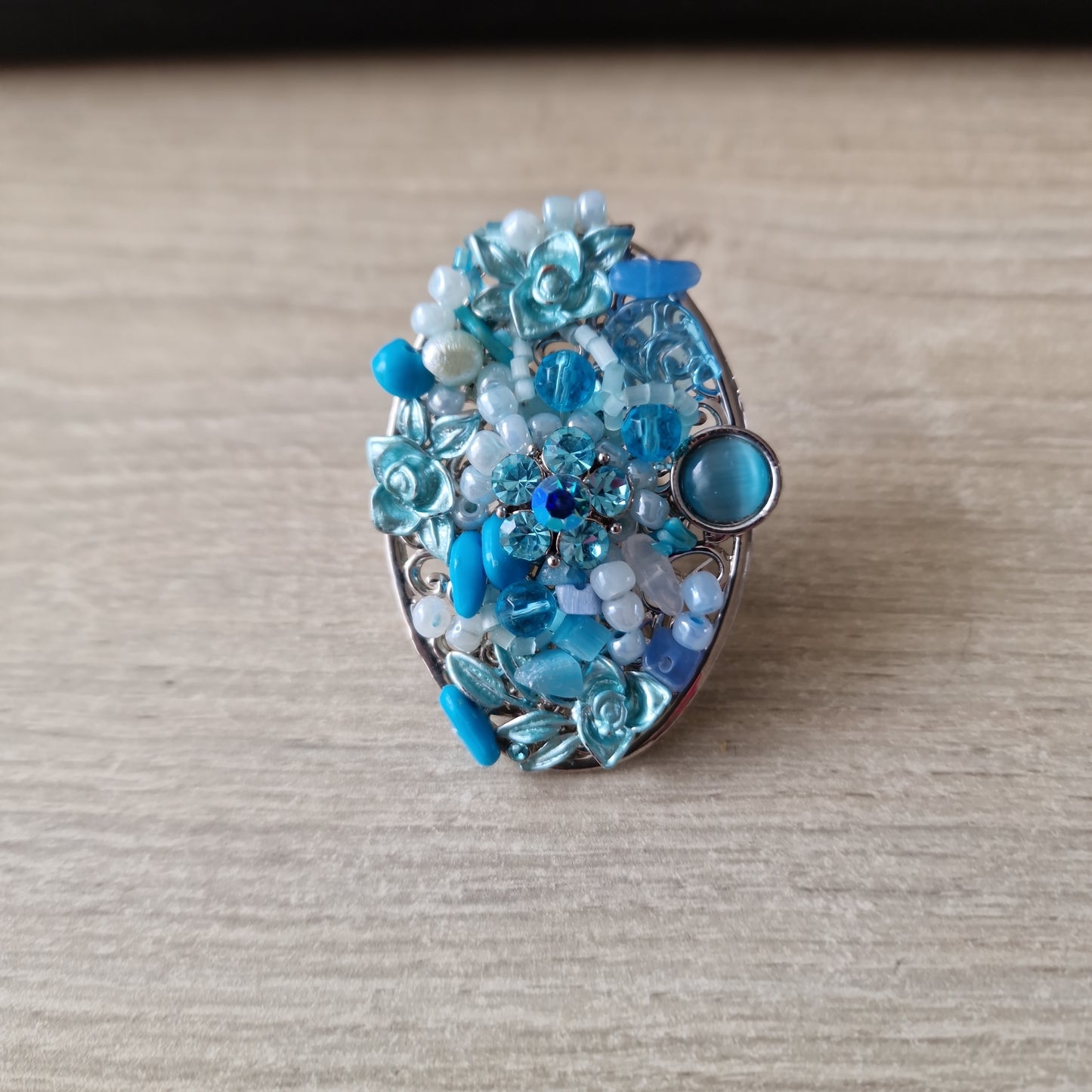 Grote blauwe dames ring 14