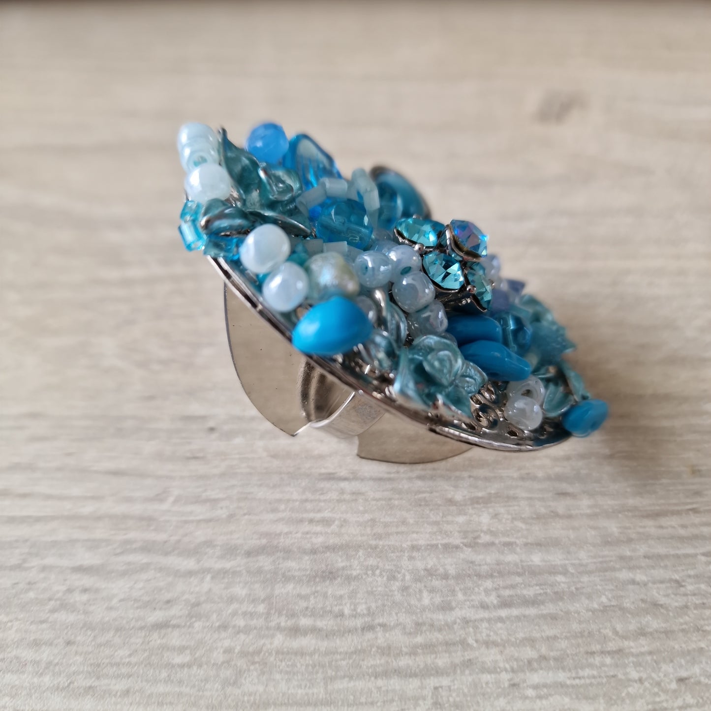 Grote blauwe dames ring 14