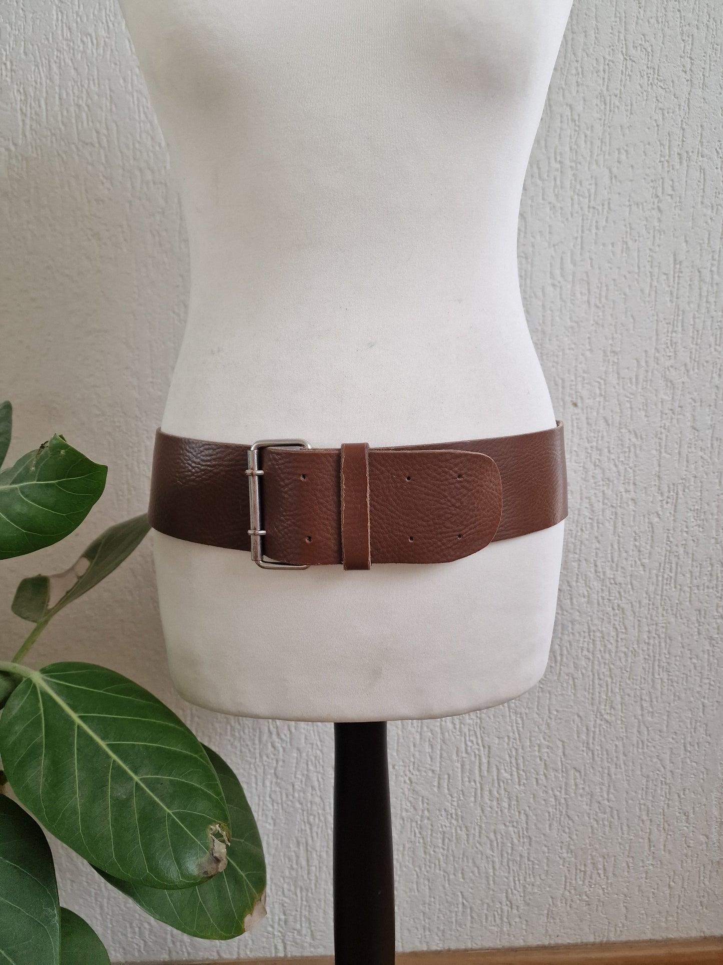 Vintage brede leren soeple riem 44