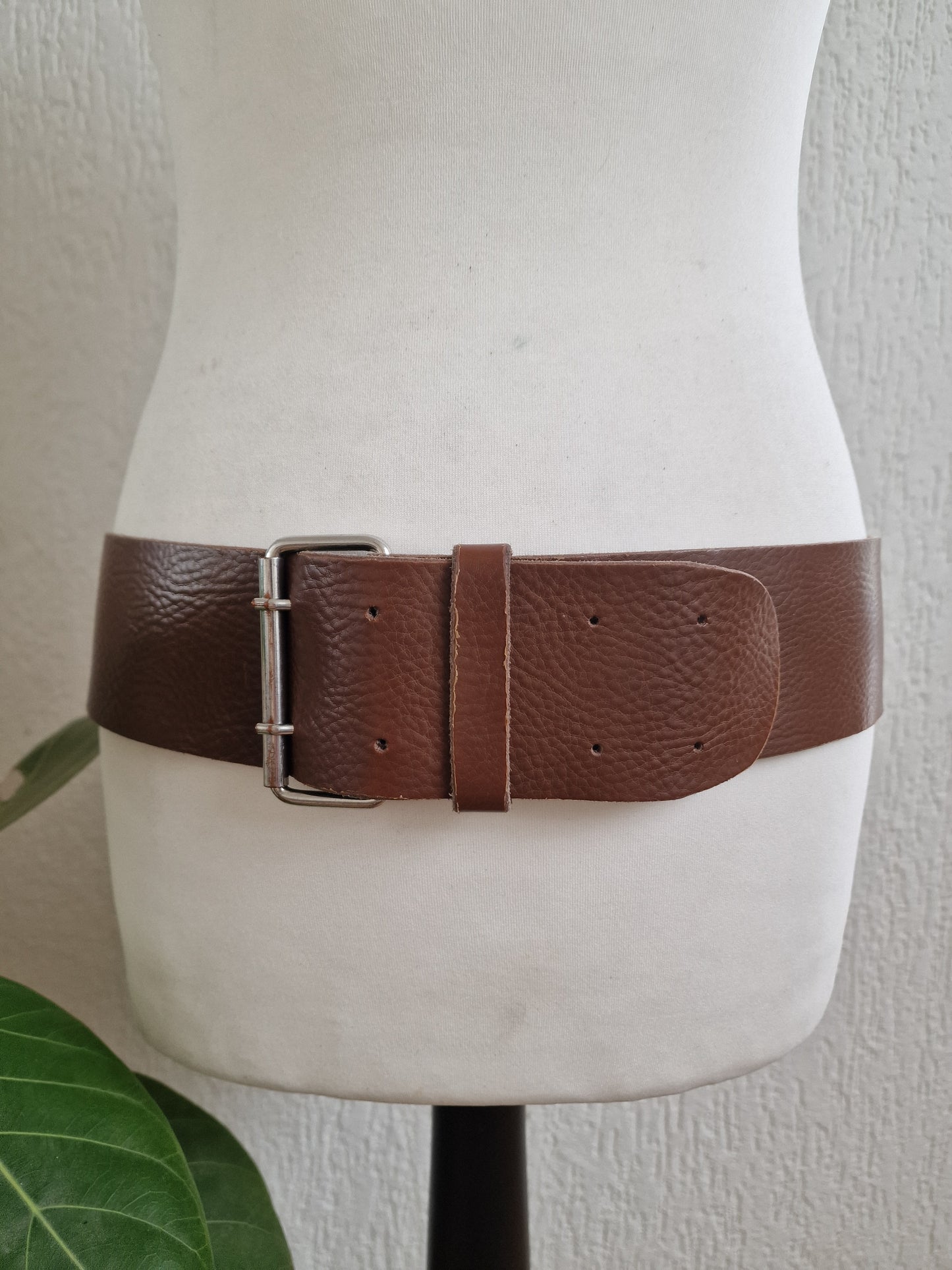 Vintage brede leren soeple riem 44