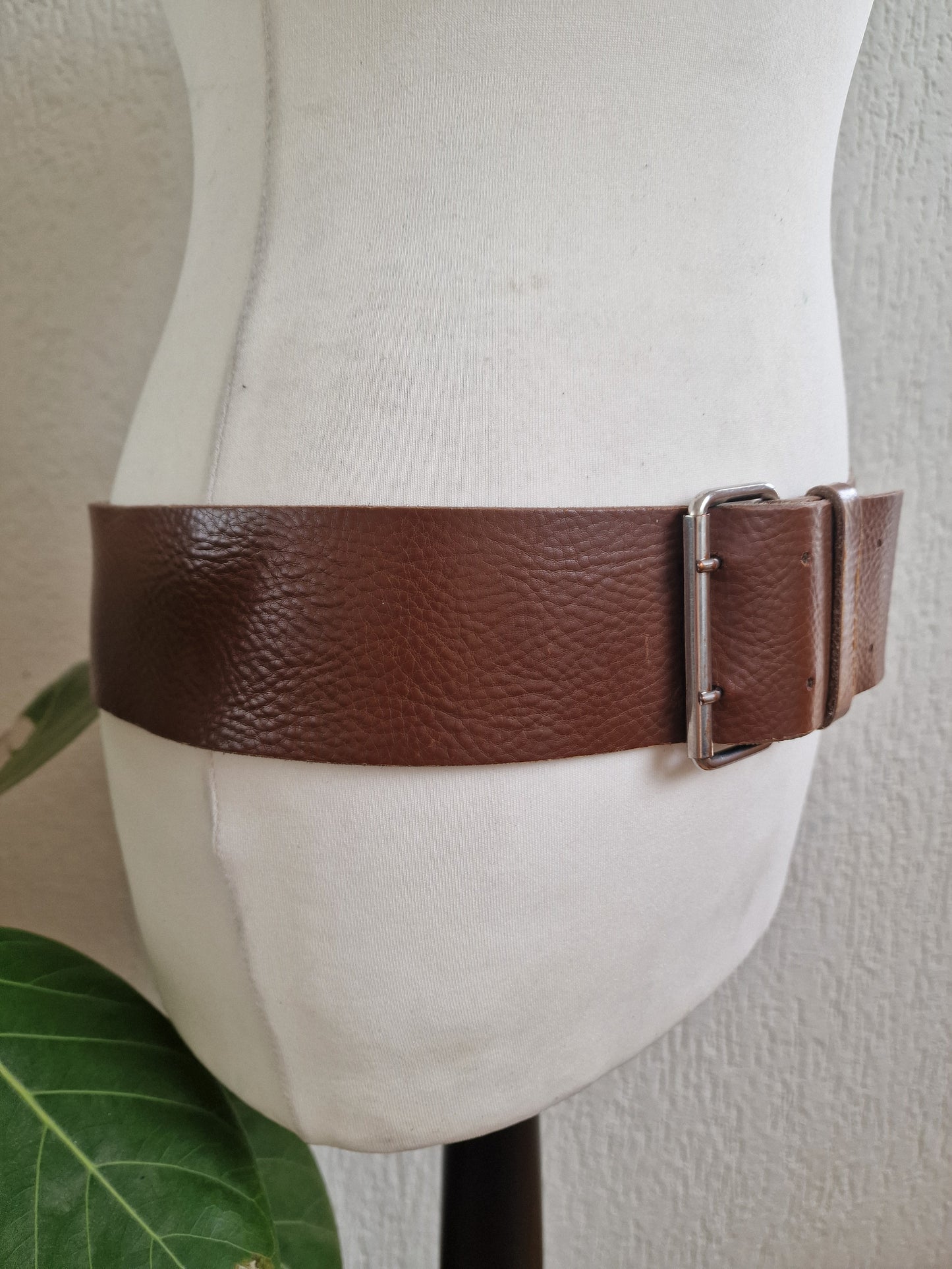 Vintage brede leren soeple riem 44