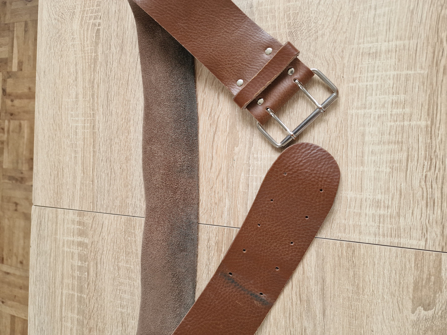 Vintage brede leren soeple riem 44